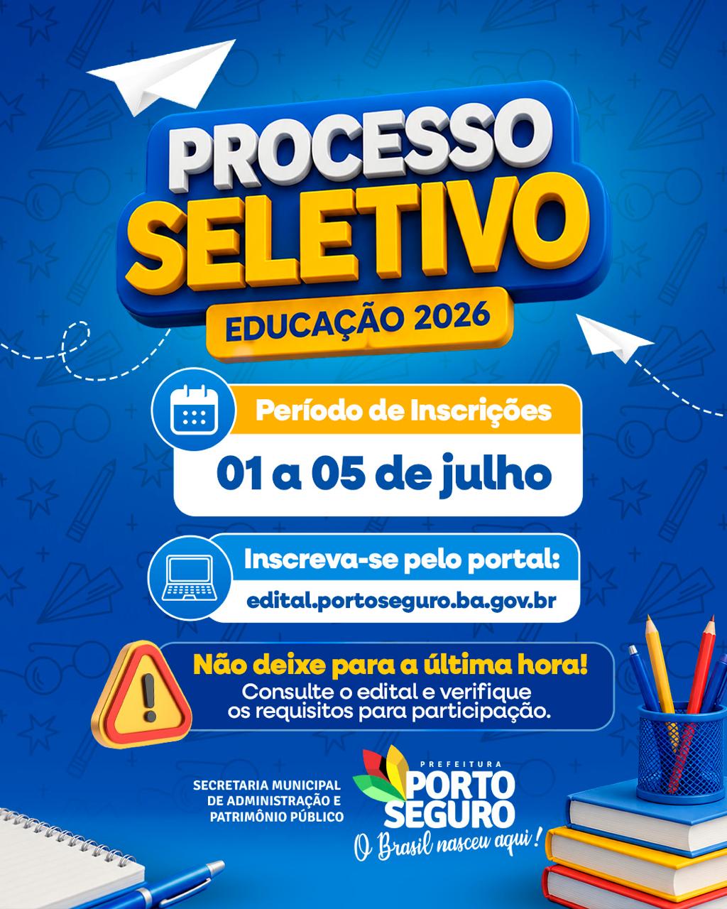 Prefeitura de Porto Seguro abre processo seletivo para a Secretaria de Educação